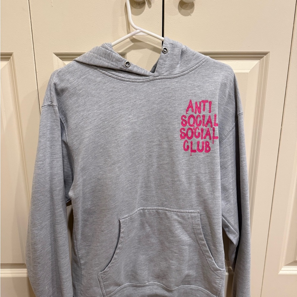 Anti Social Social Club Light Gray Hoodie with Pink Logo